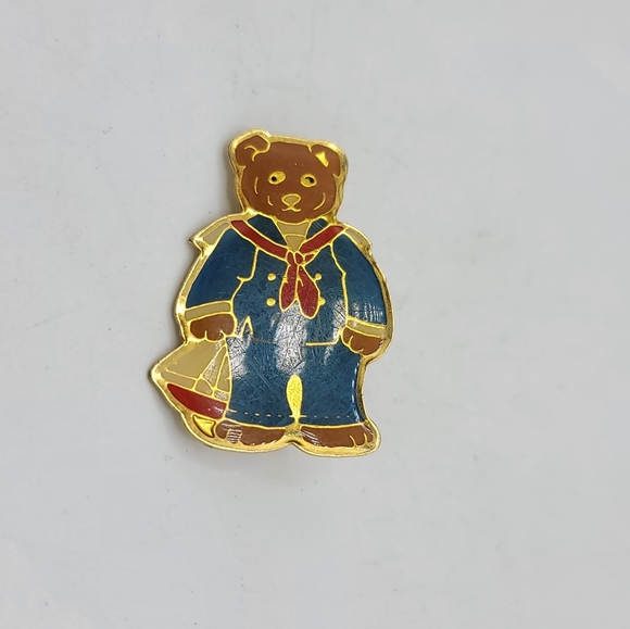 Schmid Gordon Fraser Teddy Bear Sailor Suit Sailboat Enamel Brooch Pin 80s Vtg - Picture 11 of 11